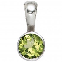 Anhänger rund 925 Sterling Silber rhodiniert 1 Peridot grün