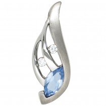Anhänger 925 Sterling Silber rhodiniert mattiert mit Zirkonia blau