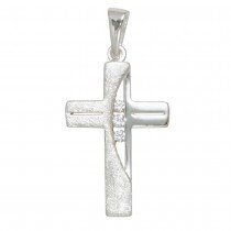 Anhänger Kreuz 925 Sterling Silber eismatt 3 Zirkonia Kreuzanhänger Silberkreuz