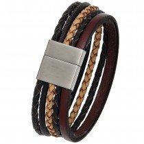Armband Leder mehrfarbig mit mattiertem Edelstahl 20cm Lederarmband breit