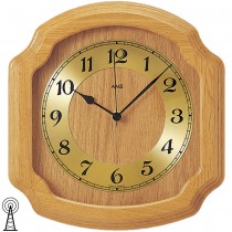 Funkwanduhr analog golden Holz Eiche hell Eichenuhr
