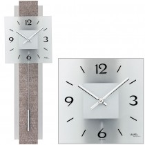 Wanduhr Quarz mit Pendel Pendeluhr modern mit Kunstleder und Glas