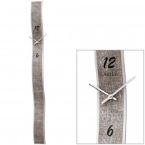 Wanduhr Quarz analog silbern modern mit Kunstleder und Glas