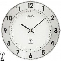 Funkwanduhr analog weiß rund mit Aluminium-Ring