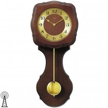Funkwanduhr mit Pendel golden Holz nussbaum farben