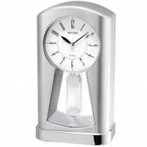 Tischuhr Quarz analog mit Pendel Schwingpendel silbern