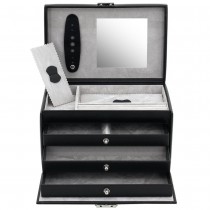 Schmuckkoffer schwarz Spiegel Schubladen Ringleiste