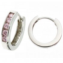 Creolen rund 925 Sterling Silber 10 Zirkonia rosa rosé Ohrringe Silbercreolen
