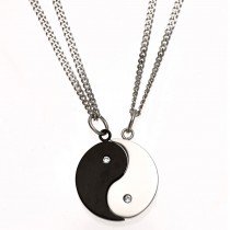 Collier Kette mit Anhänger Ying Yang 4-teilig Edelstahl 2 Zirkonia Halskette