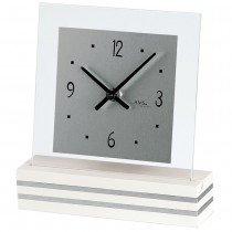 Tischuhr Quarz analog weiß modern eckig mit Glas und Aluminium