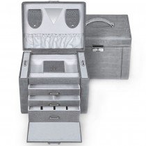 Sacher Schmuckkoffer Schmuckkasten Leder grau abschließbar Uhrenfach Schubladen