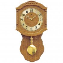 Wanduhr Quarz mit Pendel golden Holz Eiche Pendeluhr