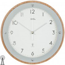 Funkwanduhr analog rund Gehäuse Holz furniert mit Glas