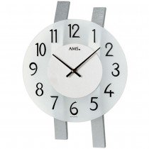 Wanduhr Quarz analog silbern modern mit Glas