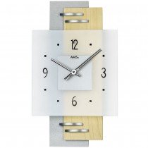 Wanduhr Quarz analog silbern modern Holz Ahorn mit Aluminium und Glas
