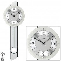 Funkwanduhr mit Pendel analog silbern Pendeluhr mit Glas schwarz