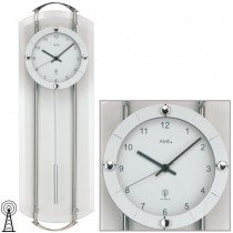 Funkwanduhr mit Pendel silbern modern Pendeluhr mit Glas silber weiß