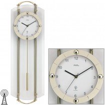 Funkwanduhr mit Pendel messing farben Pendeluhr mit Glas