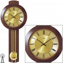 Funkwanduhr mit Pendel Holz nussbaum farben Pendeluhr Messing