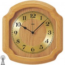 Funkwanduhr analog golden Holz Eiche hell Eichenuhr