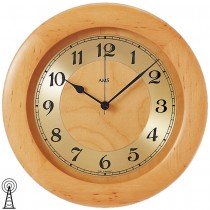 Funkwanduhr analog golden rund Holz Erle massiv