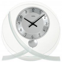 Tischuhr Quarz mit Pendel silbern modern rund Designeruhr