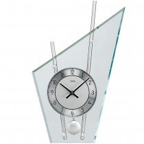 Tischuhr Quarz mit Pendel silbern modern Metall mit Glas