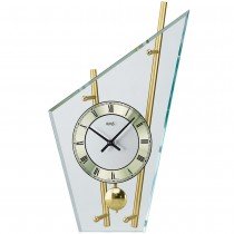 Tischuhr Quarz mit Pendel messing farben golden modern Metall mit Glas