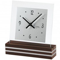 Tischuhr Quarz analog modern Holz nussbaum farben mit Glas