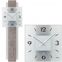 Wanduhr Quarz mit Pendel Pendeluhr modern mit Kunstleder und Glas