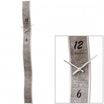 Wanduhr Quarz analog silbern modern mit Kunstleder und Glas