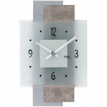 Wanduhr Quarz analog silbern modern mit Glas und Design Kunstleder