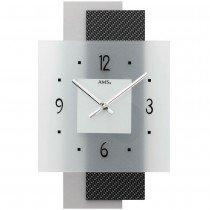 Wanduhr Quarz analog silbern modern mit Carbon Applikation und Glas