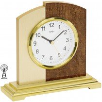 Tischuhr Funk analog modern golden mit Kunstleder