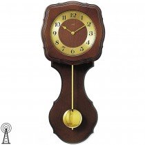 Funkwanduhr mit Pendel golden Holz nussbaum farben