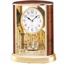 Tischuhr Quarz analog mit Drehpendel golden Holznachbildung