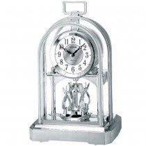 Tischuhr Quarz analog silbern mit Drehpendel