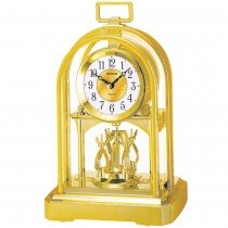 Tischuhr Quarz analog golden mit Drehpendel groß