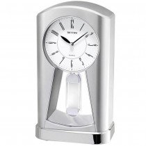 Tischuhr Quarz analog mit Pendel Schwingpendel silbern