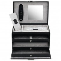 Schmuckkoffer schwarz Spiegel Schubladen Ringleiste