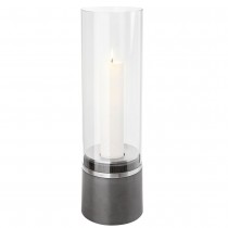 Windlicht PIEDRA mit Kerze Polystone mit Edelstahl matt Glasaufsatz