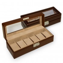 Sacher Uhrenetui Uhrenkasten NEW CLASSIC braun für 6 Uhren abschließbar Fenster