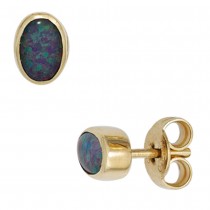 Ohrstecker oval 585 Gelbgold 2 Opal-Tripletten Ohrringe Goldohrstecker