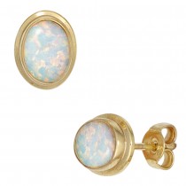 Ohrstecker oval 333 Gelbgold 2 Opale Ohrringe Goldohrstecker