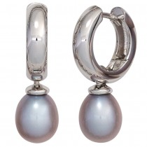 Creolen 585 Weißgold 2 Süßwasser Perlen Ohrringe Perlenohrringe
