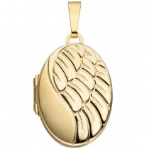 Medaillon oval für 2 Fotos 333 Gelbgold matt Anhänger zum Öffnen