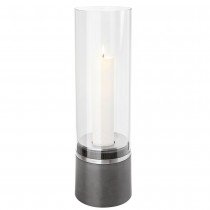 Windlicht PIEDRA mit Kerze Polystone mit Edelstahl matt Glasaufsatz
