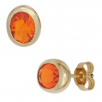 Ohrstecker oval 585 Gelbgold 2 Feueropale Ohrringe Goldohrstecker