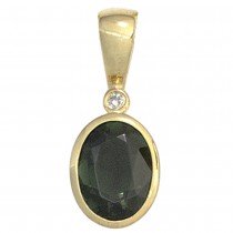 Anhänger oval 585 Gelbgold 1 Turmalin grün 1 Diamant 0,01ct. Goldanhänger