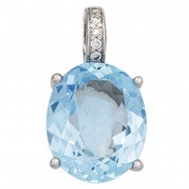 Anhänger oval 585 Weißgold 1 Blautopas blau hellblau 5 Diamanten Brillanten